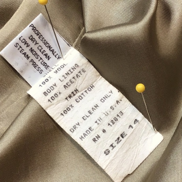 🖤 LARRY LEVINE Tan 💯% Wool Black Velvet Collar Single Breasted Dress Coat - Picture 5 of 14